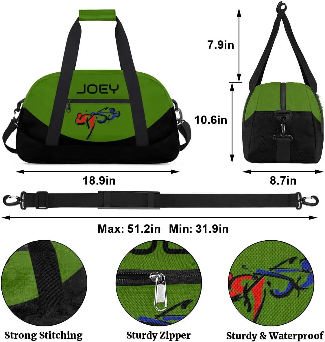 Personalized Martial Art Bag Duffel Bag for Boys Girls, Custom Taekwondo Karate Bag for Travel Weekender Practice Battle