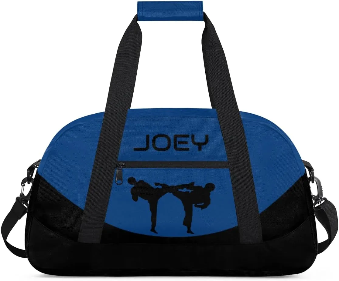 Personalized Martial Art Bag Duffel Bag for Boys Girls, Custom Taekwondo Karate Bag for Travel Weekender Practice Blue Black