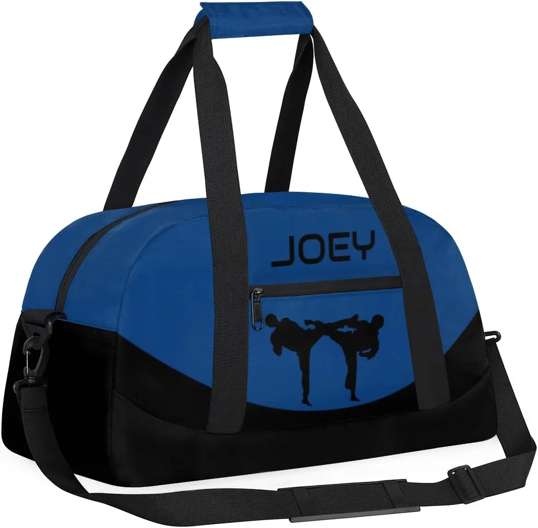 Personalized Martial Art Bag Duffel Bag for Boys Girls, Custom Taekwondo Karate Bag for Travel Weekender Practice Blue Black