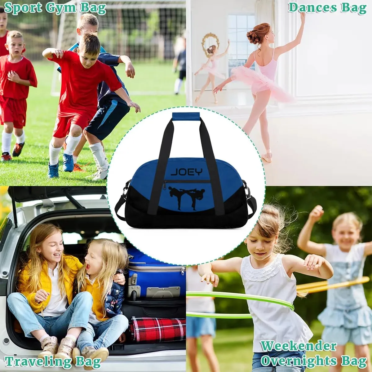Personalized Martial Art Bag Duffel Bag for Boys Girls, Custom Taekwondo Karate Bag for Travel Weekender Practice Blue Black