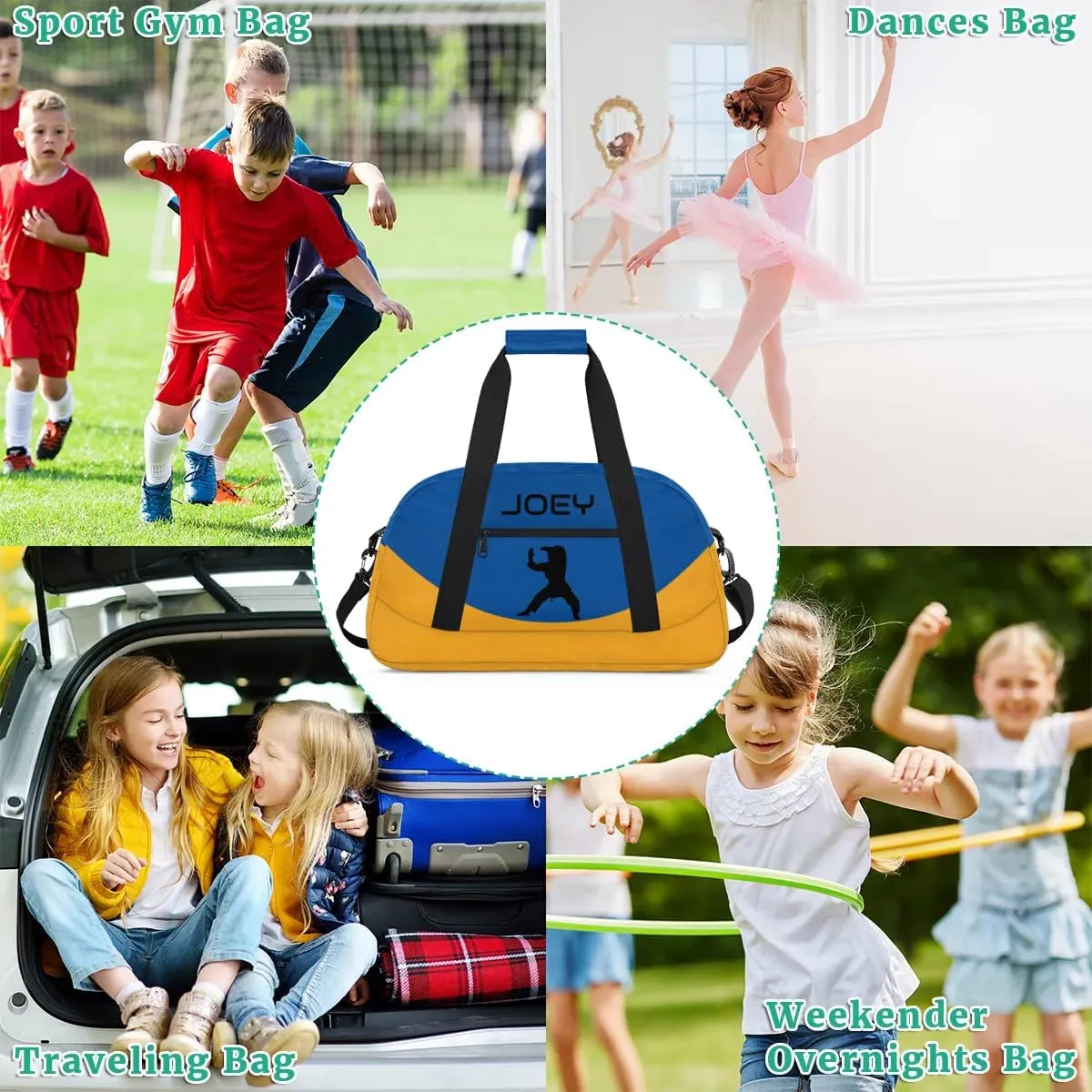Personalized Martial Art Bag Duffel Bag for Boys Girls, Custom Taekwondo Karate Bag for Travel Weekender Practice Blue Yellow