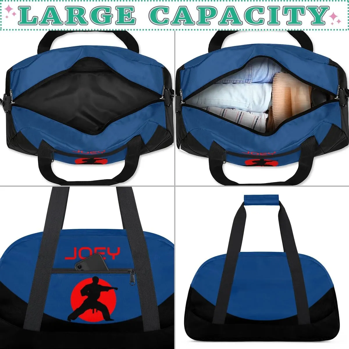 Personalized Martial Art Bag Duffel Bag for Boys Girls, Custom Taekwondo Karate Bag for Travel Weekender Practice Boy