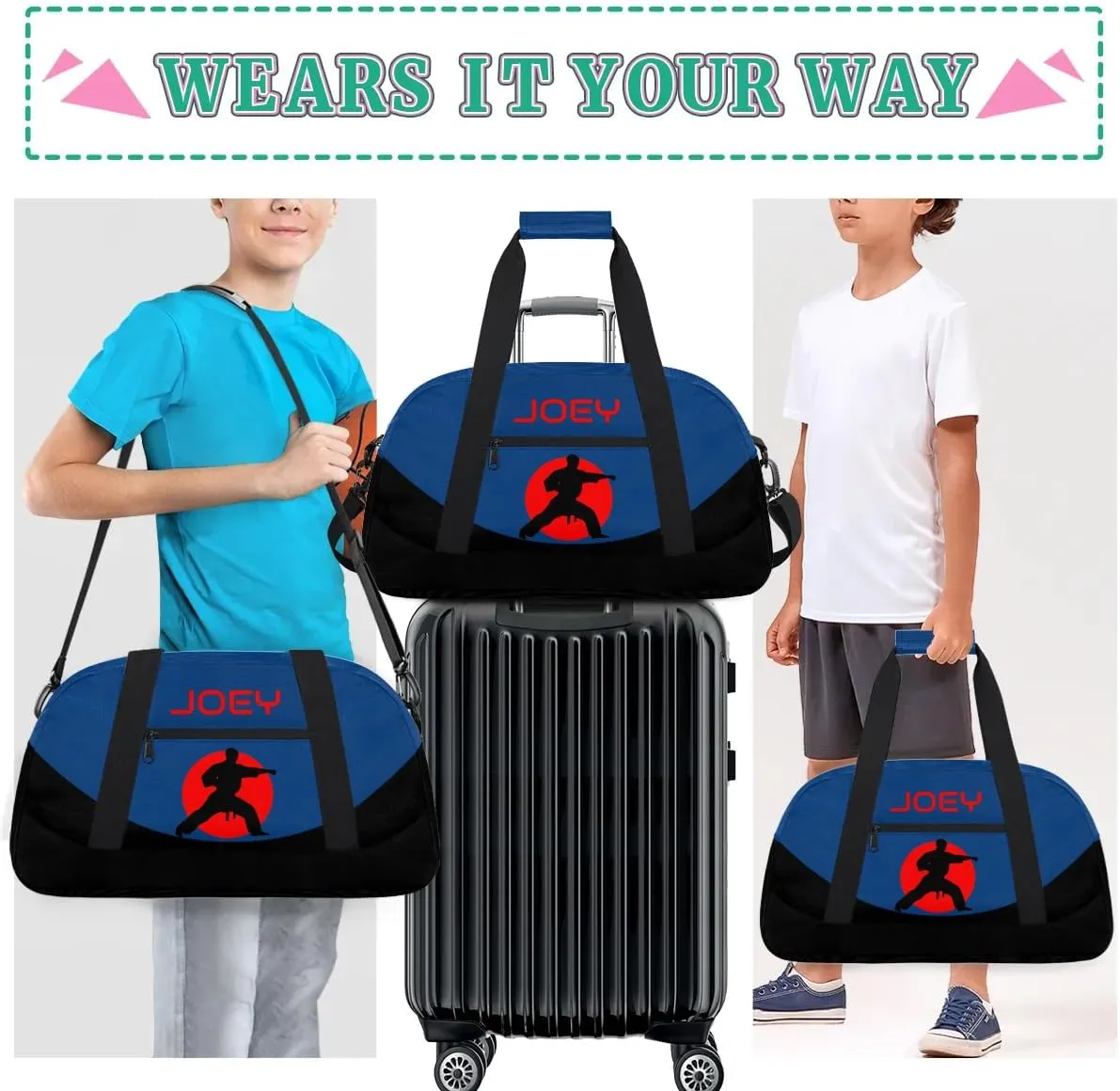 Personalized Martial Art Bag Duffel Bag for Boys Girls, Custom Taekwondo Karate Bag for Travel Weekender Practice Boy