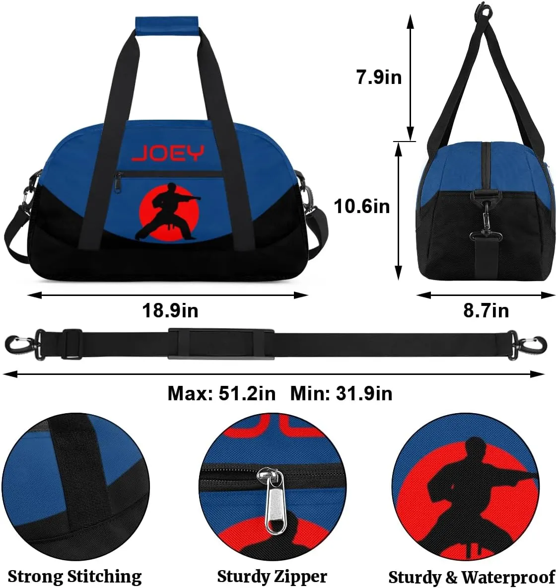 Personalized Martial Art Bag Duffel Bag for Boys Girls, Custom Taekwondo Karate Bag for Travel Weekender Practice Boy