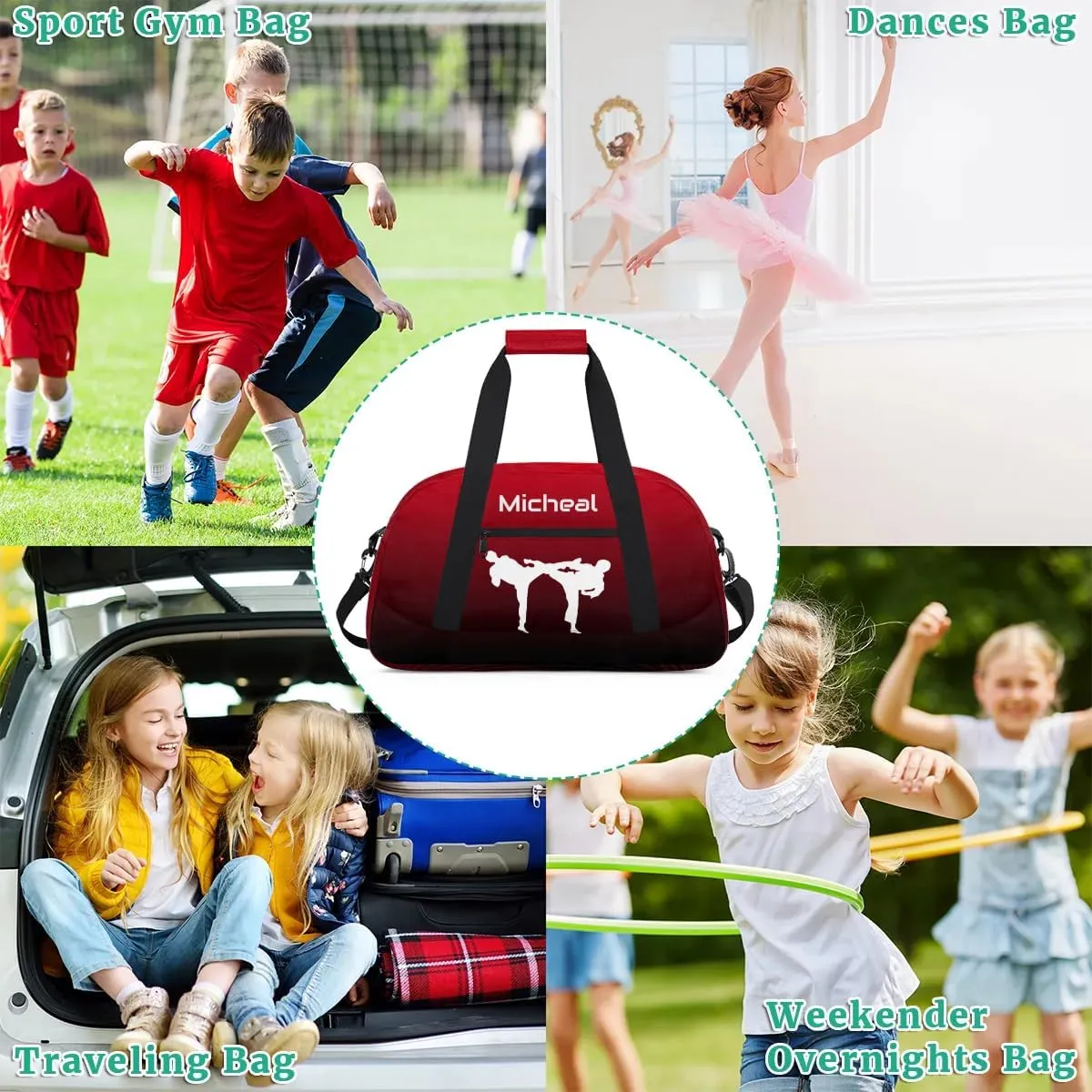 Personalized Martial Art Bag Duffel Bag for Boys Girls, Custom Taekwondo Karate Bag for Travel Weekender Practice Gradient Black