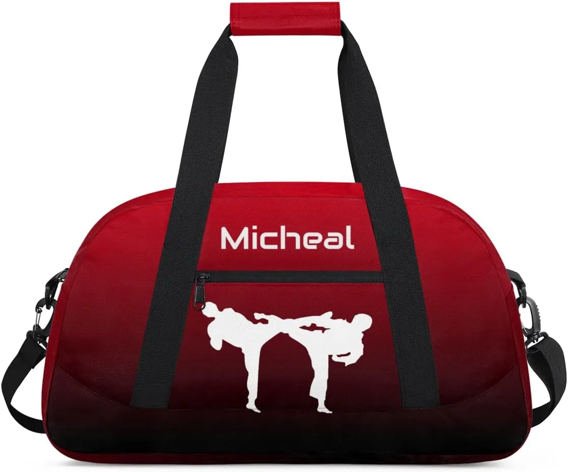 Personalized Martial Art Bag Duffel Bag for Boys Girls, Custom Taekwondo Karate Bag for Travel Weekender Practice Gradient Black