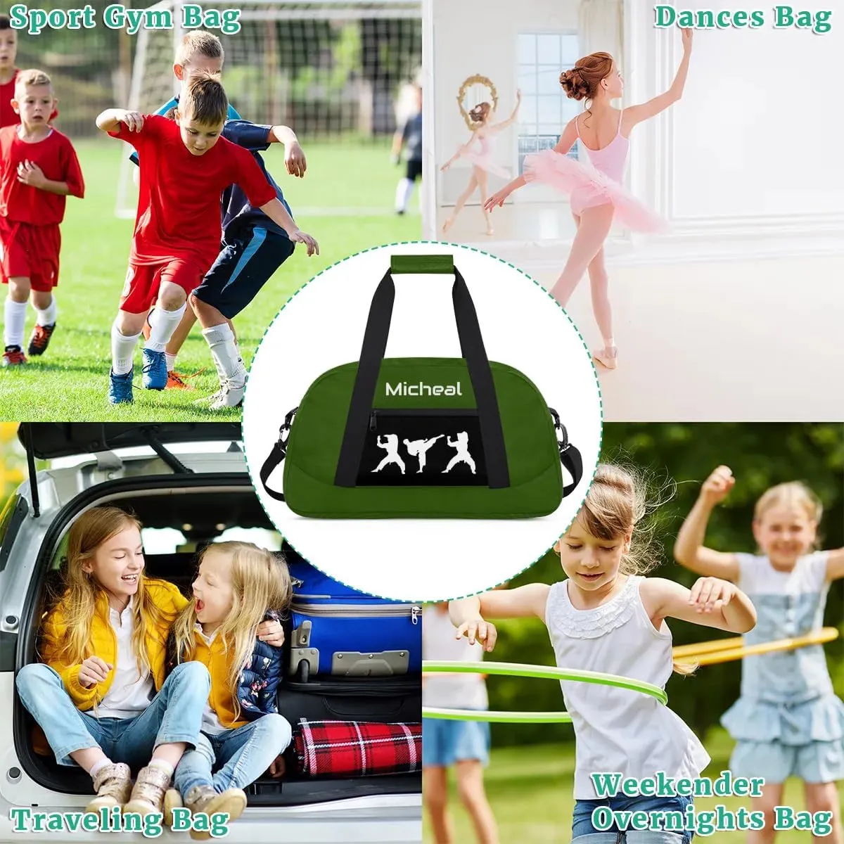 Personalized Martial Art Bag Duffel Bag for Boys Girls, Custom Taekwondo Karate Bag for Travel Weekender Practice Green