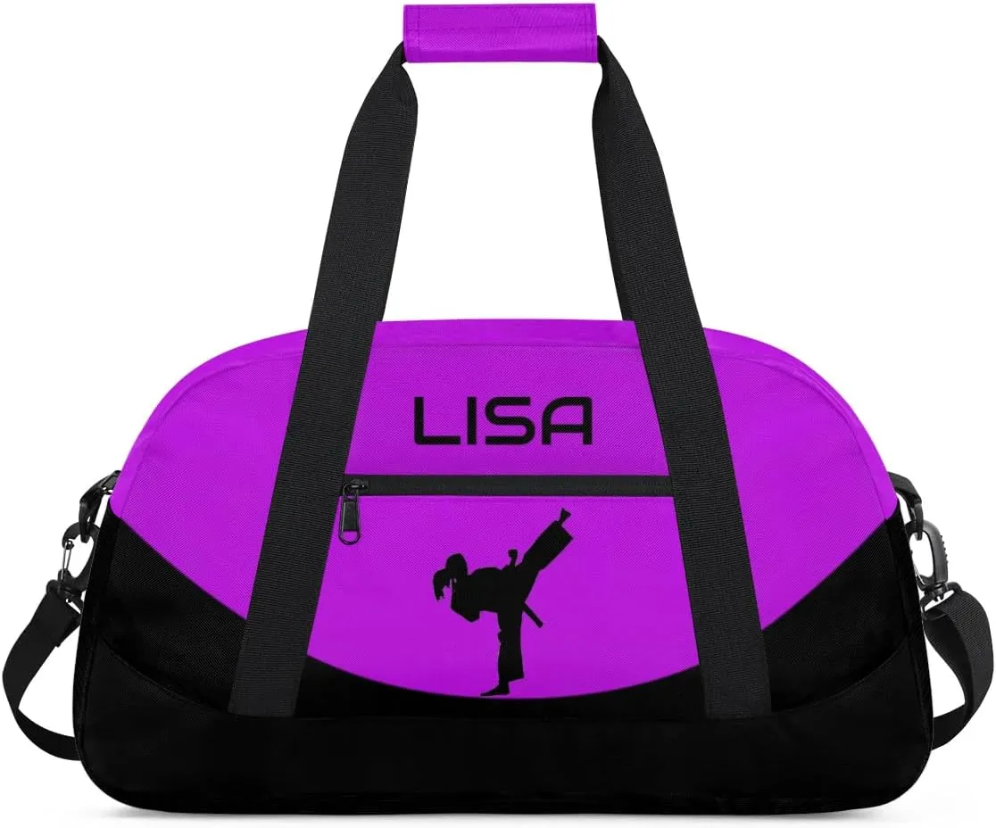 Personalized Martial Art Bag Duffel Bag for Boys Girls, Custom Taekwondo Karate Bag for Travel Weekender Practice Purple Girl