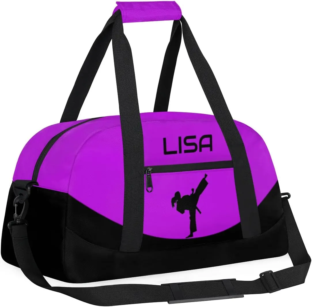 Personalized Martial Art Bag Duffel Bag for Boys Girls, Custom Taekwondo Karate Bag for Travel Weekender Practice Purple Girl