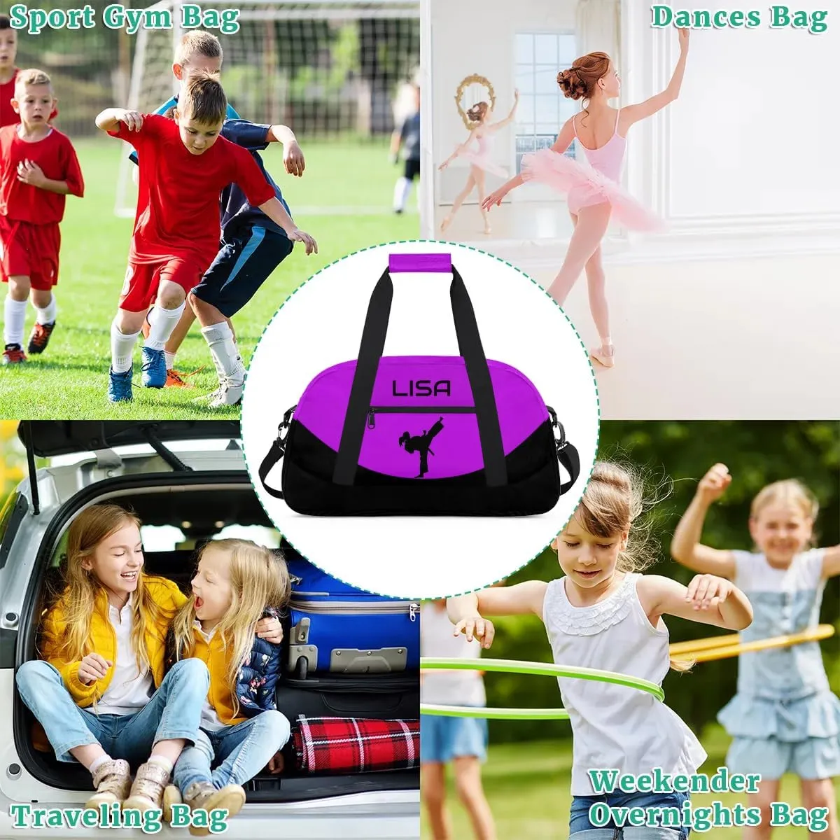 Personalized Martial Art Bag Duffel Bag for Boys Girls, Custom Taekwondo Karate Bag for Travel Weekender Practice Purple Girl