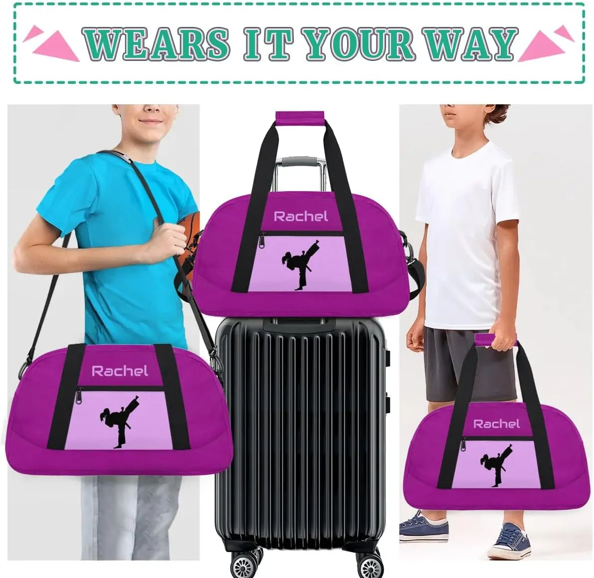 Personalized Martial Art Bag Duffel Bag for Boys Girls, Custom Taekwondo Karate Bag for Travel Weekender Practice Purple