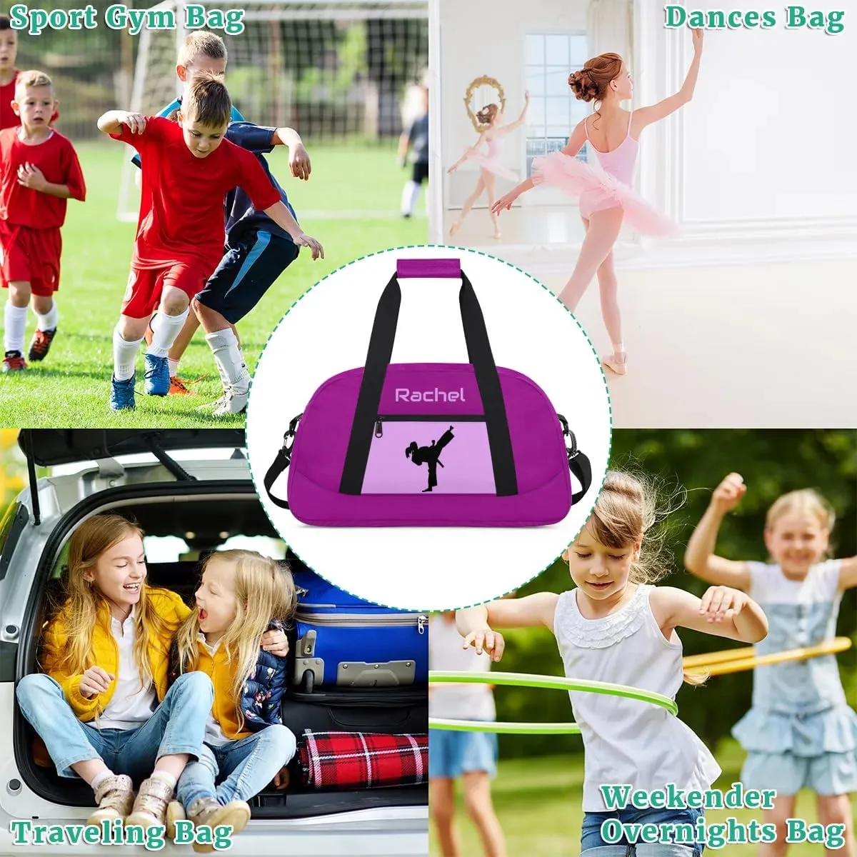Personalized Martial Art Bag Duffel Bag for Boys Girls, Custom Taekwondo Karate Bag for Travel Weekender Practice Purple