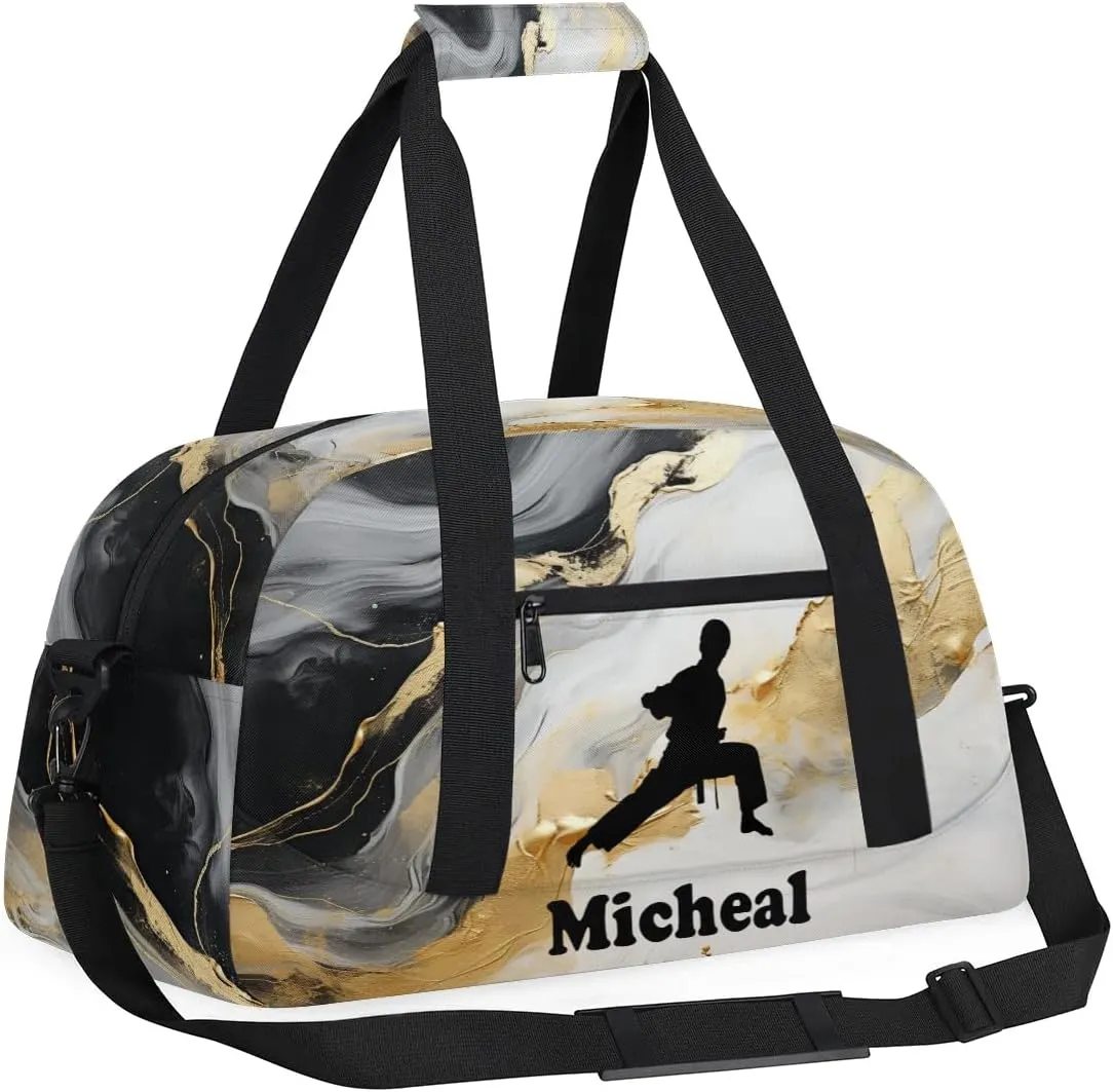 Personalized Martial Art Bag Duffel Bag for Girls, Custom Taekwondo Karate Bag Overnight Bags for Travel Weekender Practice Squat