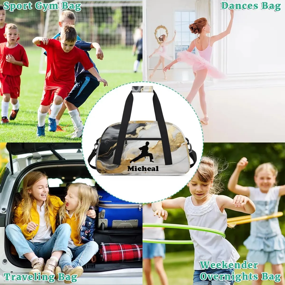 Personalized Martial Art Bag Duffel Bag for Girls, Custom Taekwondo Karate Bag Overnight Bags for Travel Weekender Practice Squat