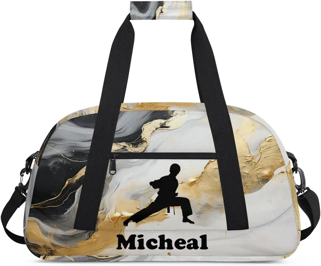 Personalized Martial Art Bag Duffel Bag for Girls, Custom Taekwondo Karate Bag Overnight Bags for Travel Weekender Practice Squat