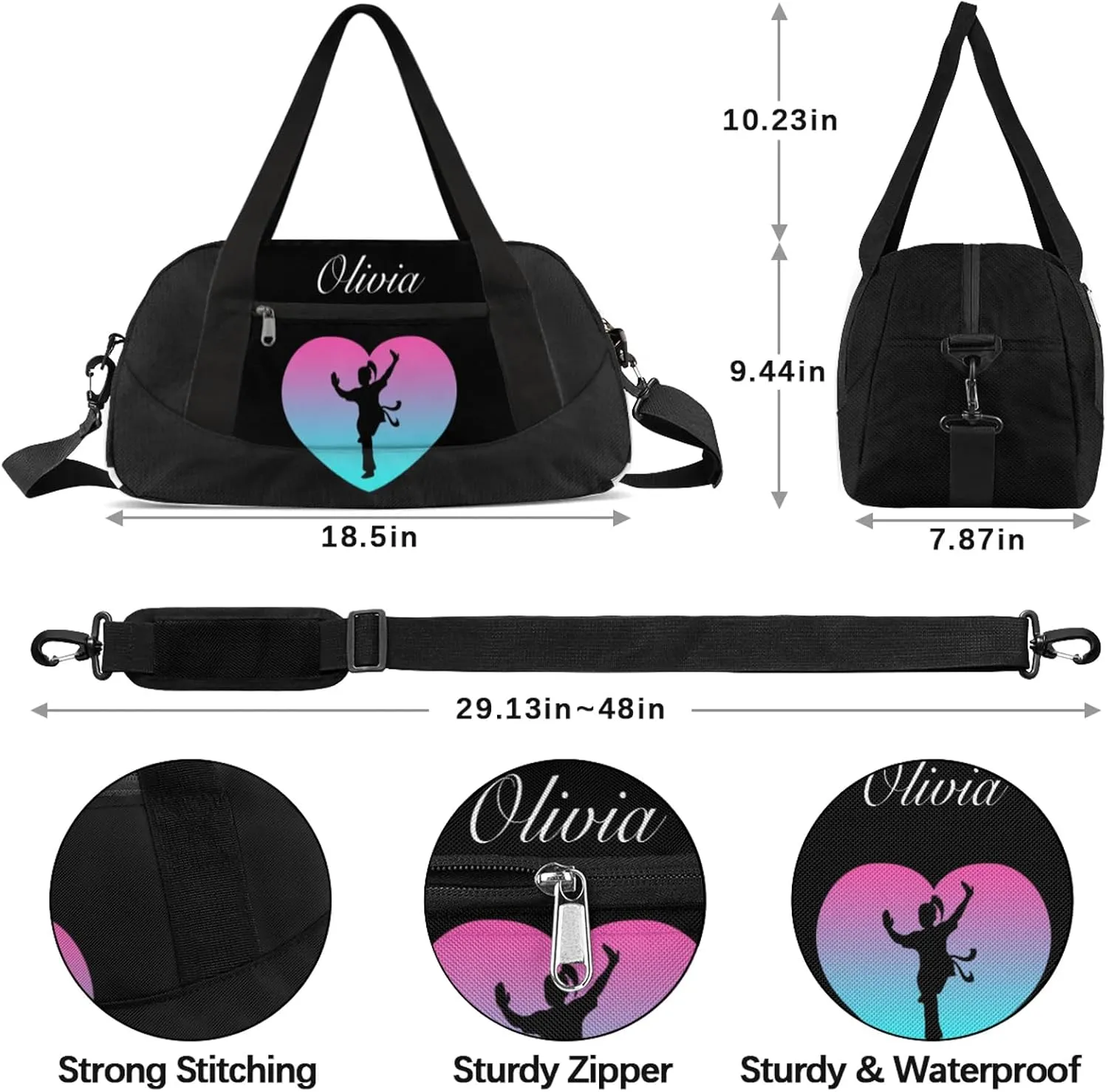 Personalized Sport Duffel Bag Custom Martial Art Sports Bag with Name Travel Overnight Shoulder Bags Customized Gifts for Women Men, Pink Blue