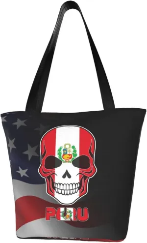 Peruvian Flag Skull Fashion Shoulder Bag Large Capacity For Man Or Woman
