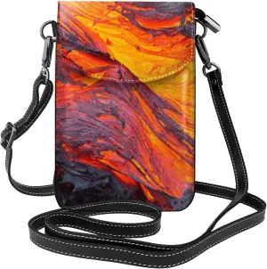 Peynir Lava Magma Leather Cell Phone Purse Small Crossbody Shoulder Bag For Women Girls