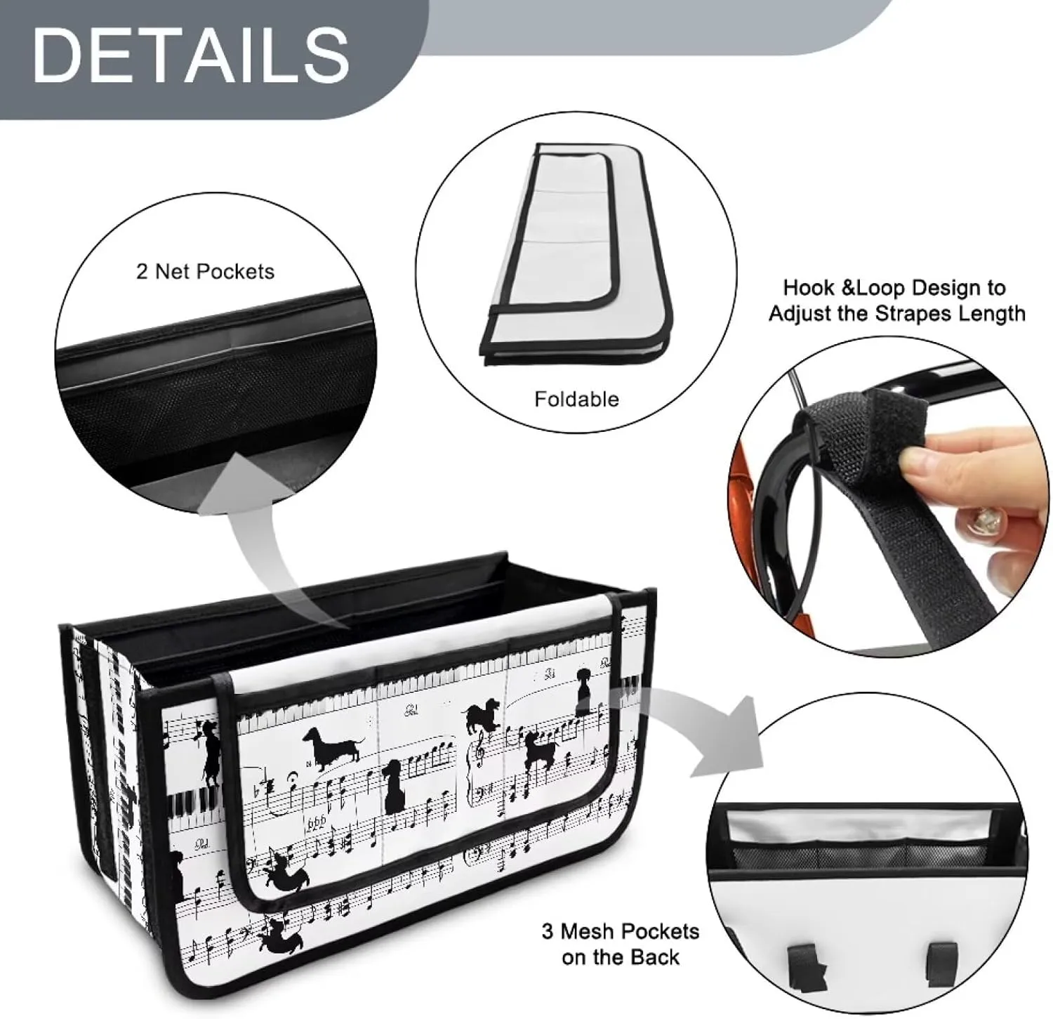 Piano Music Note Rollator Bag Folding Bag Tote Organizer Pouch Storage to Walkers for Senoirs Walker Accessories for Elderly Senior