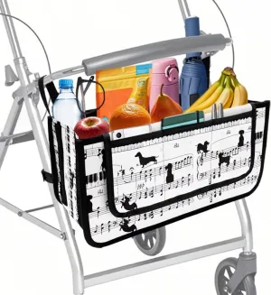 Piano Music Note Rollator Bag Folding Bag Tote Organizer Pouch Storage to Walkers for Senoirs Walker Accessories for Elderly Senior