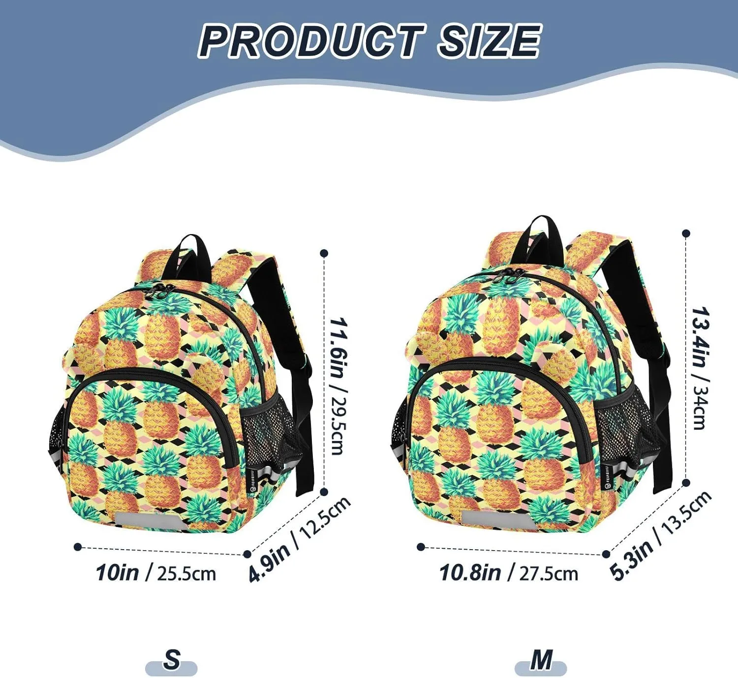 Pineapple Art Preschool Backpack Tropical Fruits Daycare Bookbag School Backpack with Traction Rope for Kids 3-6
