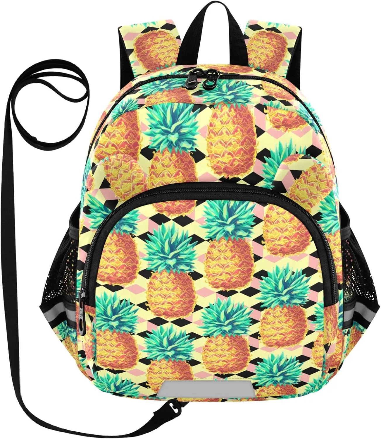 Pineapple Art Preschool Backpack Tropical Fruits Daycare Bookbag School Backpack with Traction Rope for Kids 3-6