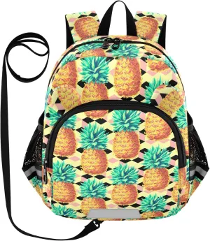 Pineapple Art Preschool Backpack Tropical Fruits Daycare Bookbag School Backpack with Traction Rope for Kids 3-6