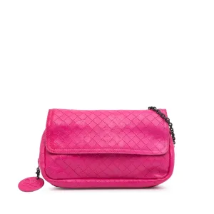 Pink Bottega Veneta Small Calfskin Intrecciomirage Embossed Butterfly Chain Crossbody