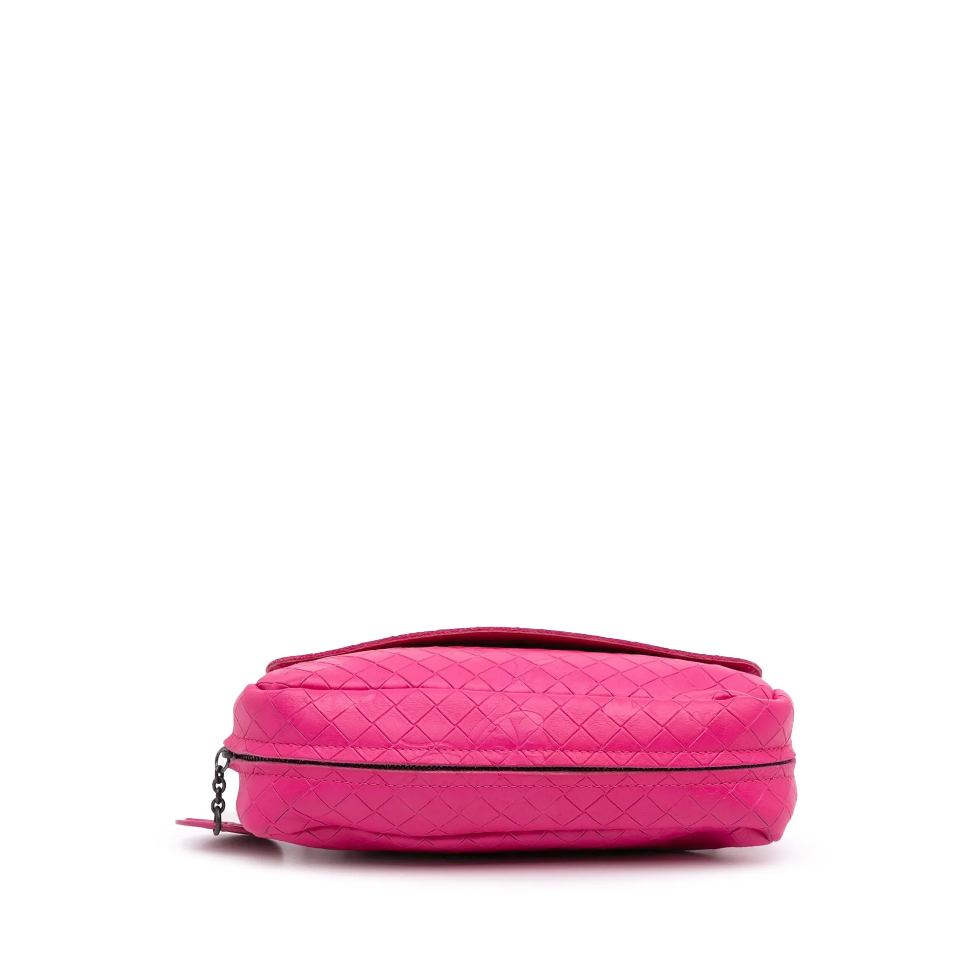 Pink Bottega Veneta Small Calfskin Intrecciomirage Embossed Butterfly Chain Crossbody