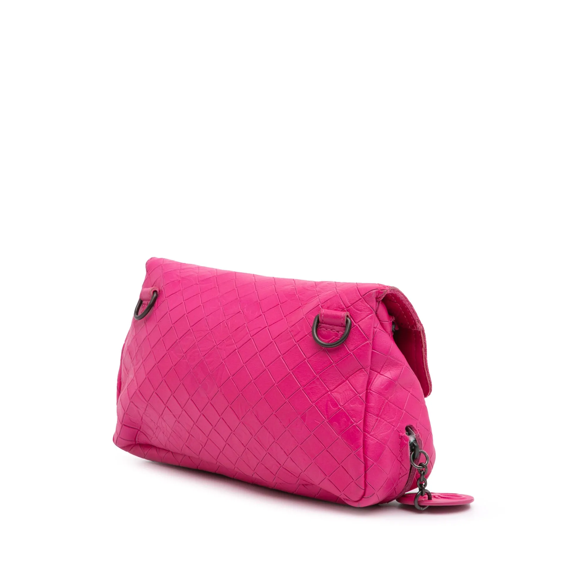 Pink Bottega Veneta Small Calfskin Intrecciomirage Embossed Butterfly Chain Crossbody