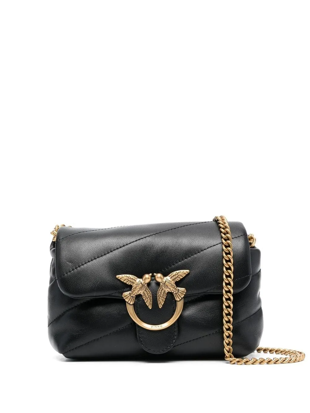 Pinko Love Puff Antique Gold Black Quiltad väska