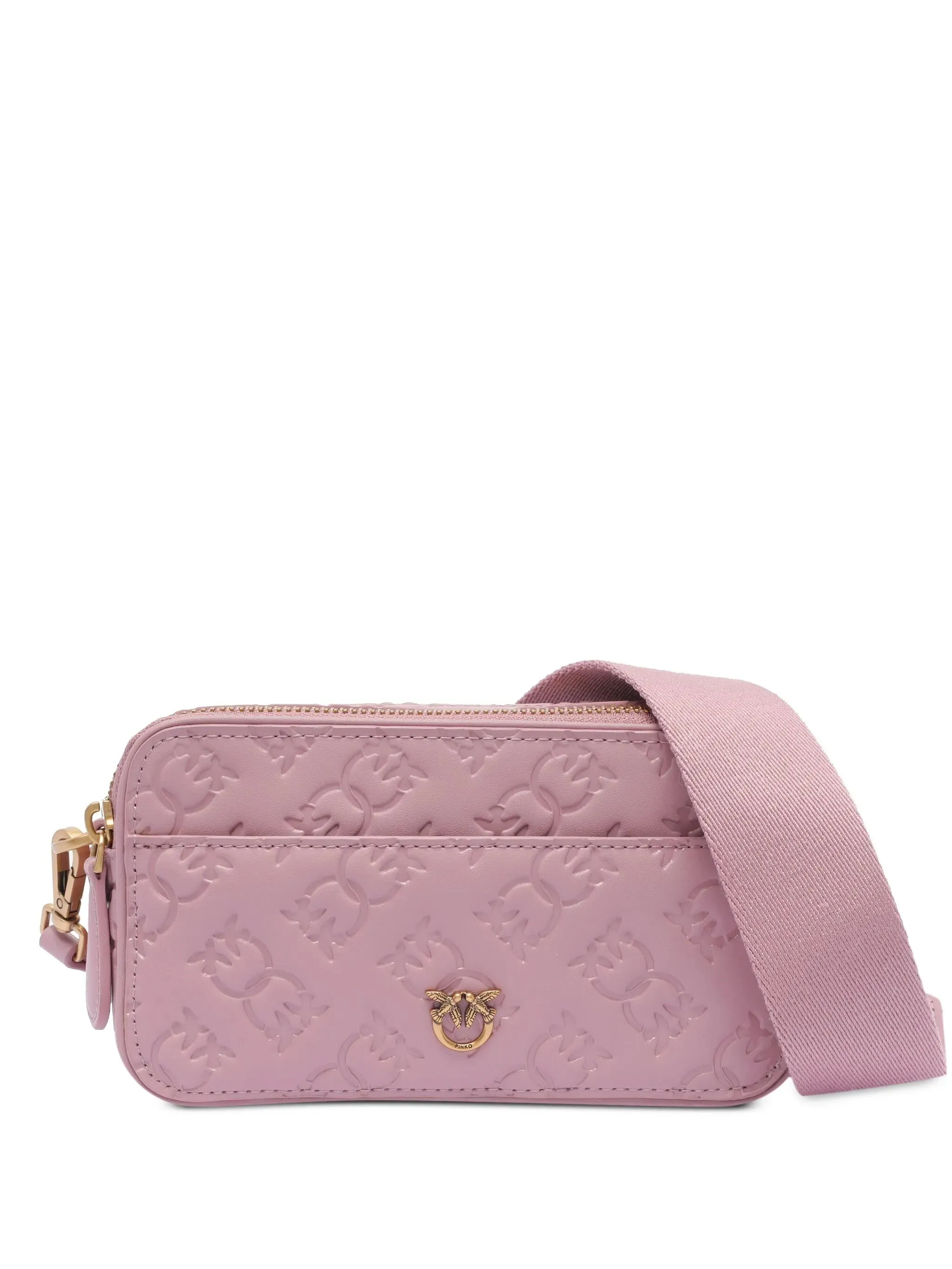 Pinko Pink Antique Gold Leather Camera Bag