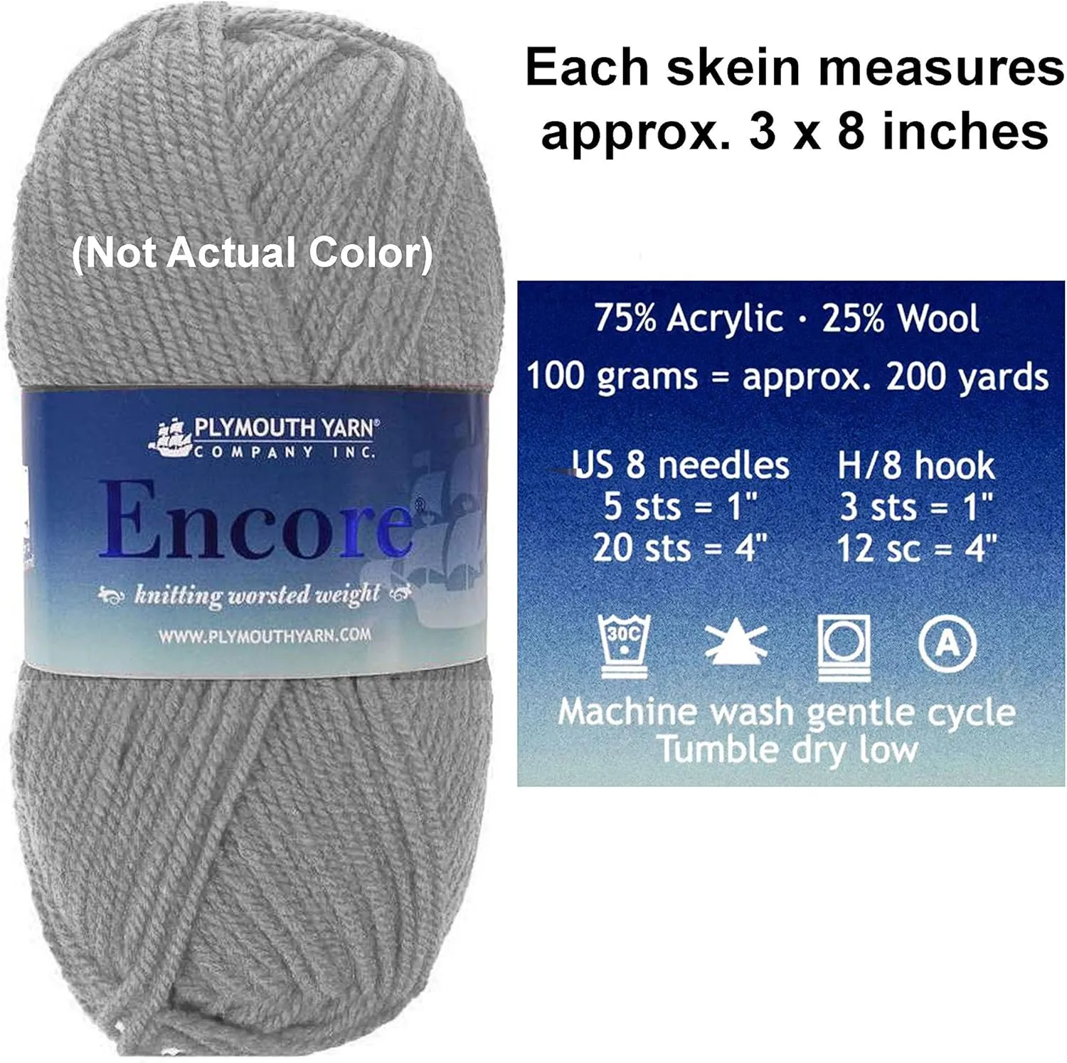 Plymouth Yarn for Knitting Encore Worsted Navy Blue 0848, 5-Skeins (Same Dyelot, Total: 500 gr, 1000 yds), Medium Weight #4, 75% Acrylic/25% Wool Blend, with Project Bag