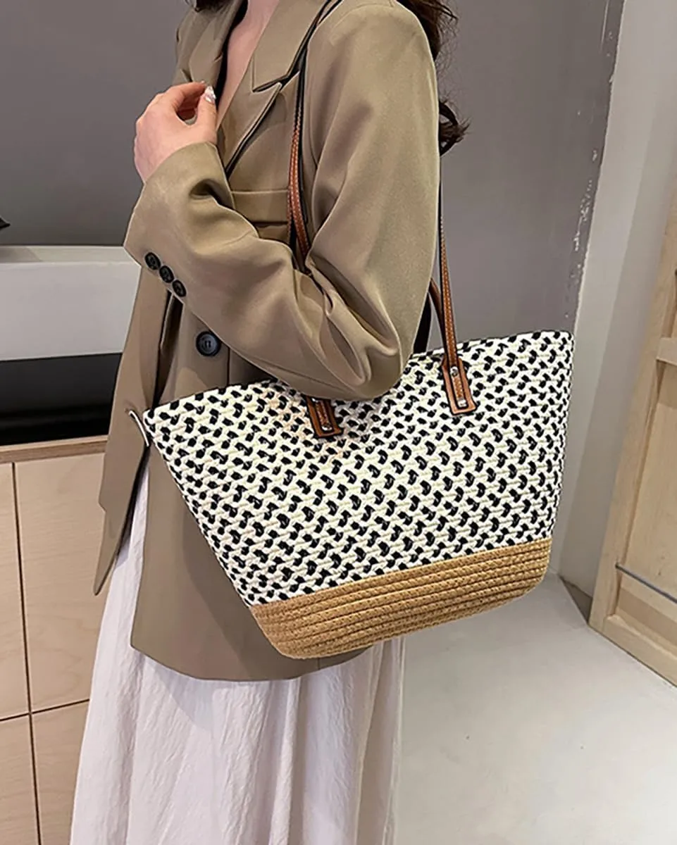Pocadri Hand-Woven Tote Bag for Women Cotton Rope Beach Travel Large Handbag Shoulder Bag Open Top Handle Purse