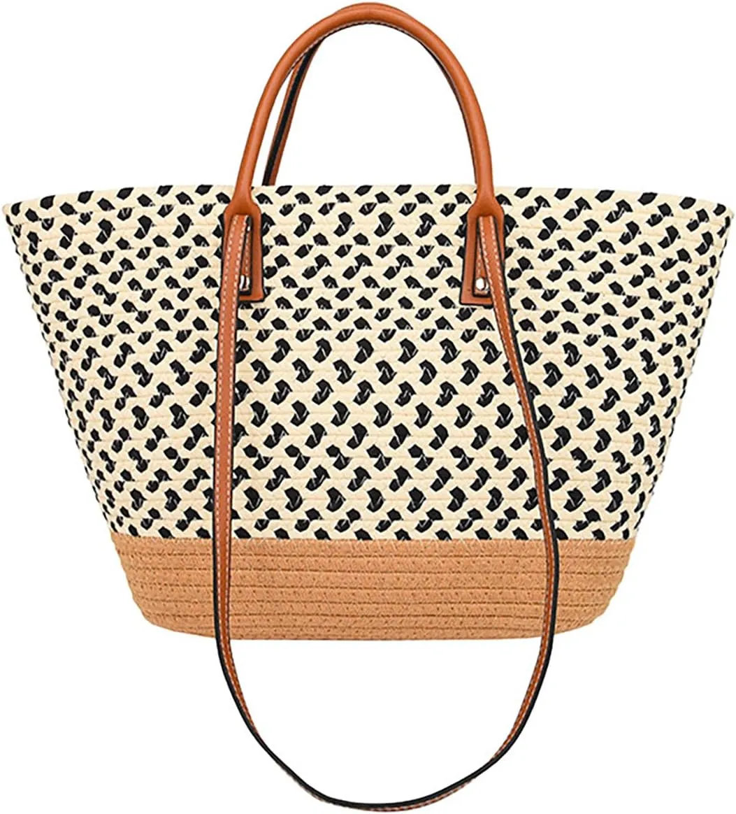 Pocadri Hand-Woven Tote Bag for Women Cotton Rope Beach Travel Large Handbag Shoulder Bag Open Top Handle Purse
