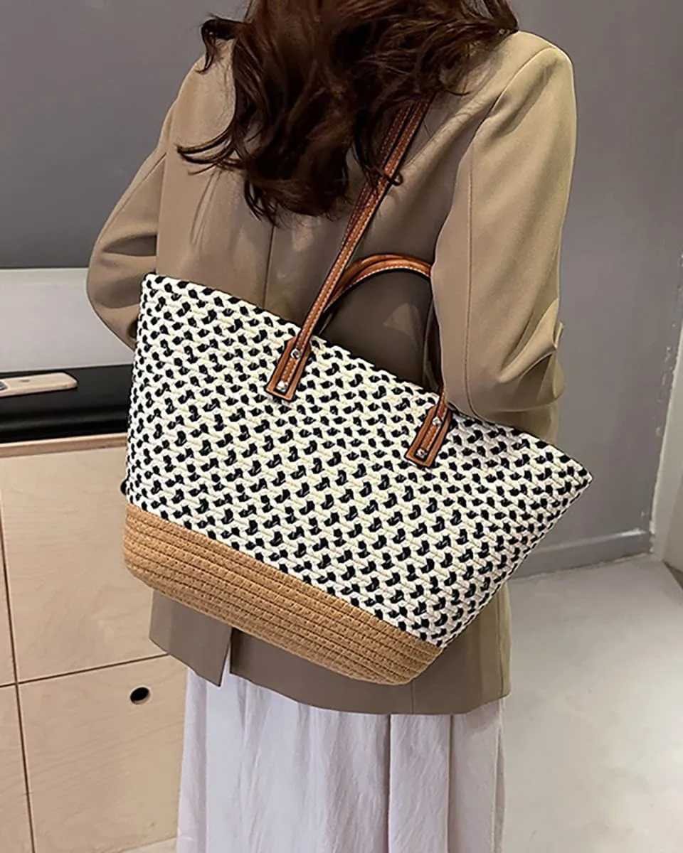 Pocadri Hand-Woven Tote Bag for Women Cotton Rope Beach Travel Large Handbag Shoulder Bag Open Top Handle Purse
