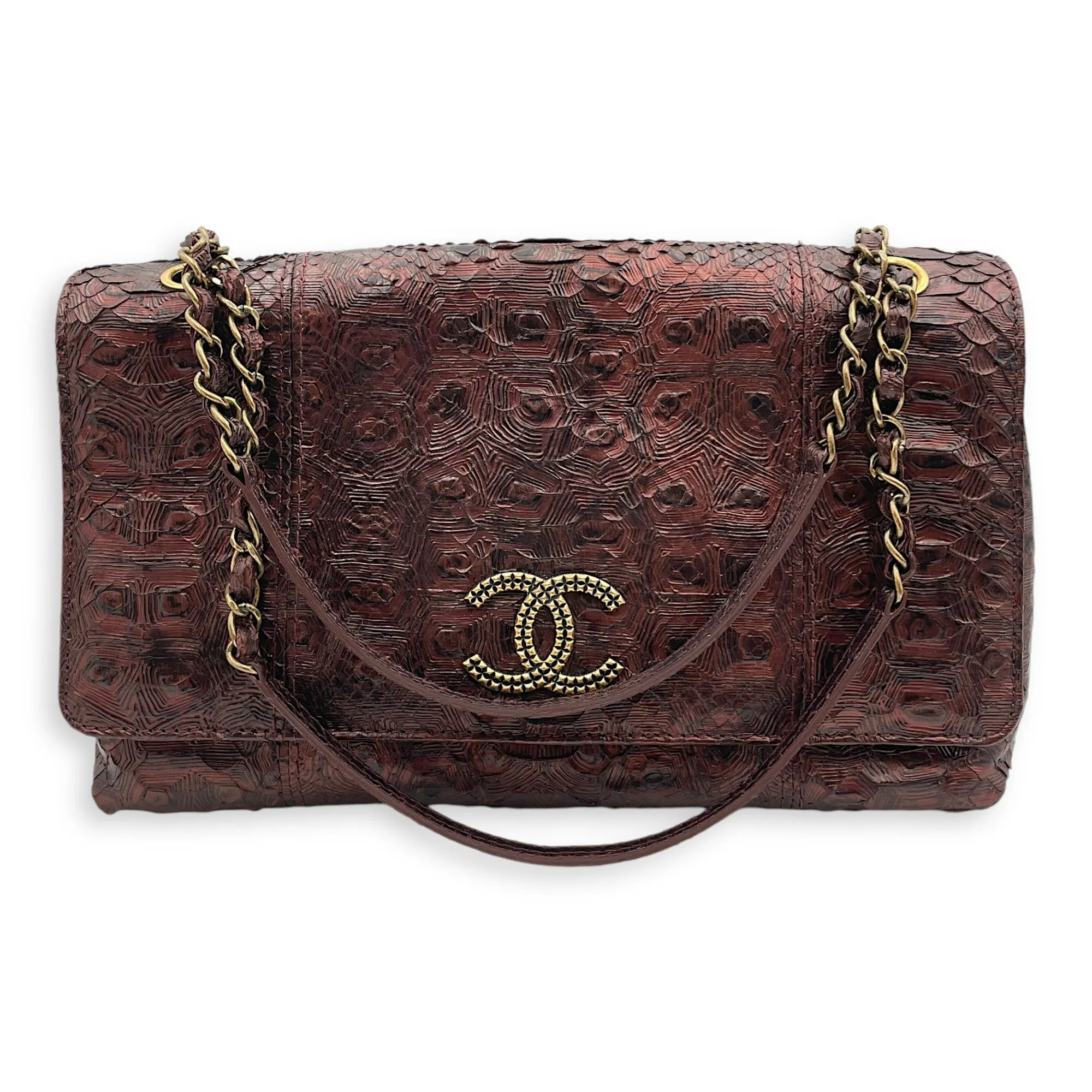 Pocket-friendly Big savings Gold hardware Leather, Shoulder 29x18x12cm Python in Flap Bag Burgundy Paris-Byzance Seasonal