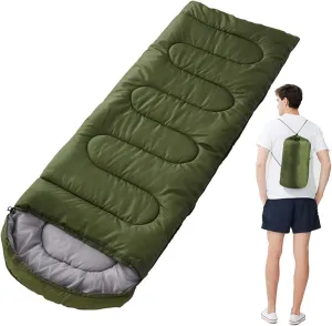 Portable Camping Sleeping Bag, 4 Seasons Cold Warm Weather Waterproof Lightweight with Compression Bag Camping Gear(Green,0.7kg)