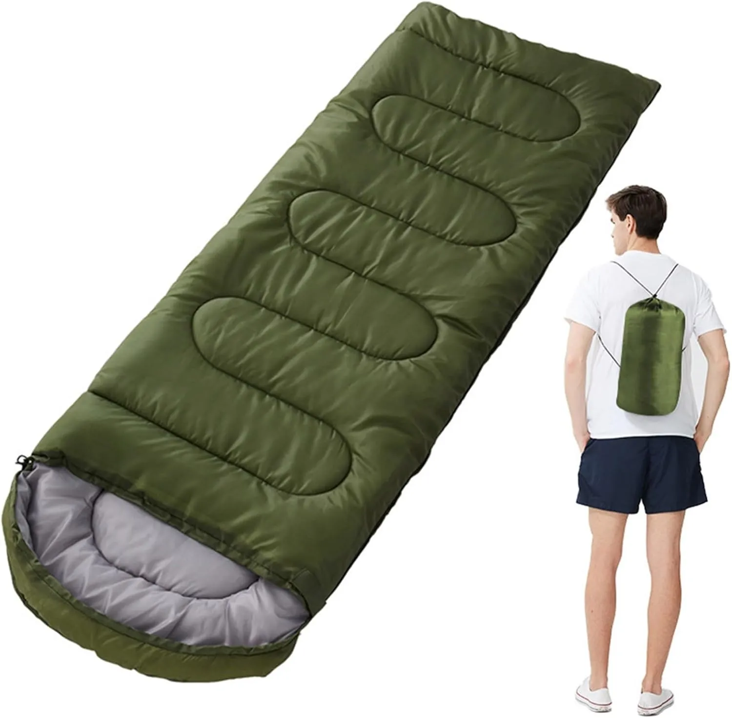 Portable Camping Sleeping Bag, 4 Seasons Cold Warm Weather Waterproof Lightweight with Compression Bag Camping Gear(Green,0.7kg)