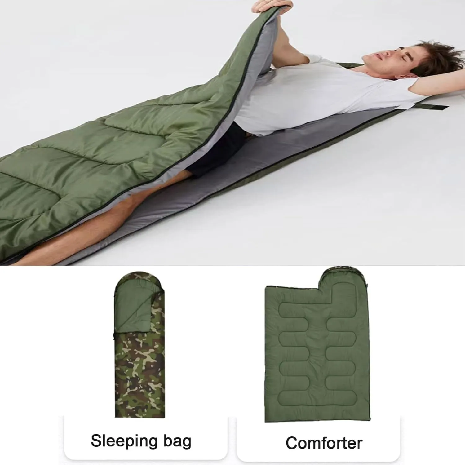 Portable Camping Sleeping Bag, 4 Seasons Cold Warm Weather Waterproof Lightweight with Compression Bag Camping Gear(Green,0.7kg)