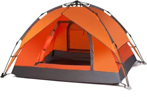 Portable Generic Pop Up Tent,3-4 Persons Camping Tent Waterproof Instant Automatic Easy Set Up Dome Tent for Holiday Hiking (Orange)