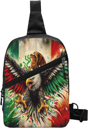 Powerful Mexican Art Eagle Flag Crossbody Bag Portable Sling Bags Foldable Chest Daypack Reusable Sports Shoulder Backpack Diagonally Casual Rucksack Travel Bag