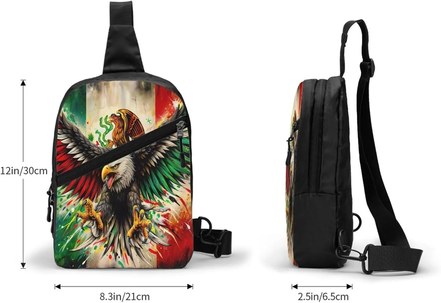 Powerful Mexican Art Eagle Flag Crossbody Bag Portable Sling Bags Foldable Chest Daypack Reusable Sports Shoulder Backpack Diagonally Casual Rucksack Travel Bag