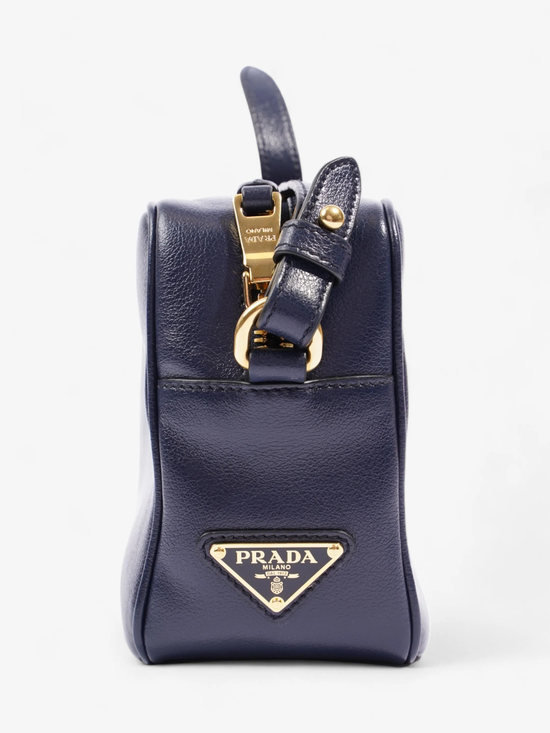Prada Logo Embossed Navy Leather