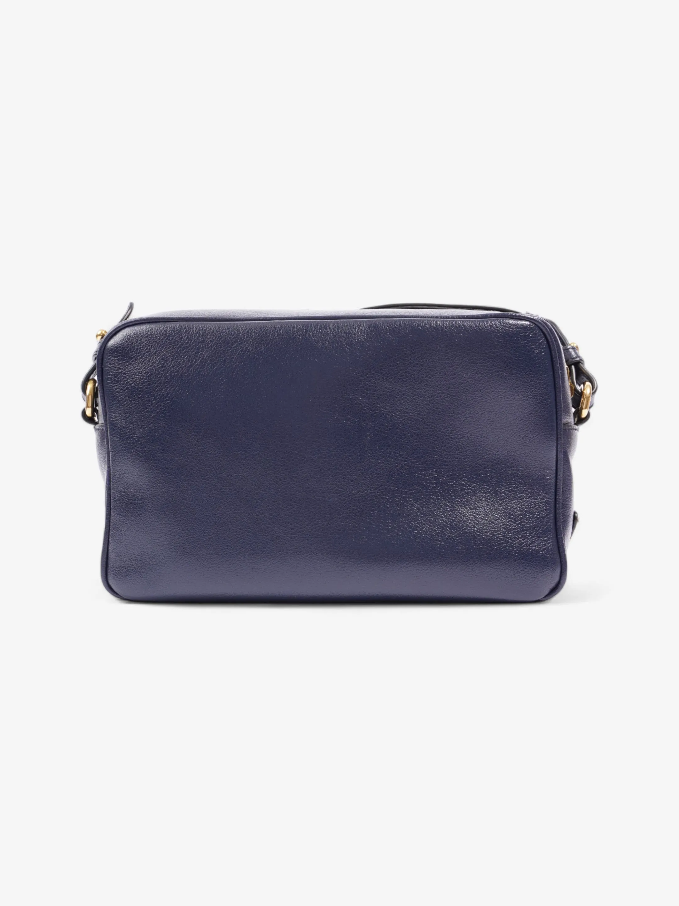 Prada Logo Embossed Navy Leather