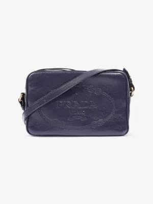 Prada Logo Embossed Navy Leather