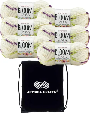 Premier Yarns Bloom Chunky Violet 1114-19 (6-Skeins - Same Dye Lot) Chunky Bulky #5 Acrylic Yarn for Crocheting and Knitting with Project Bag