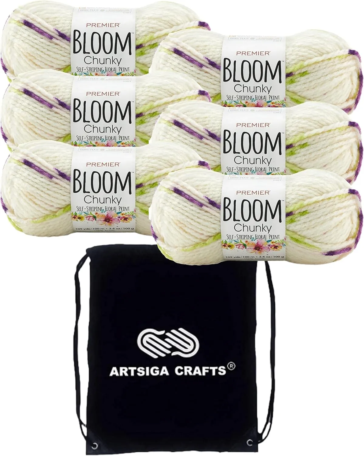 Premier Yarns Bloom Chunky Violet 1114-19 (6-Skeins - Same Dye Lot) Chunky Bulky #5 Acrylic Yarn for Crocheting and Knitting with Project Bag
