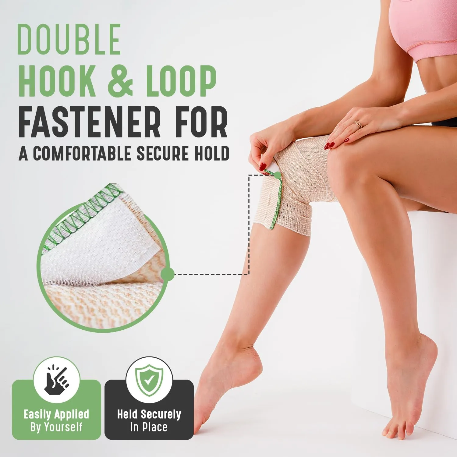 Premium Elastic Bandage Wrap (6" 12 Pack) - Hook & Loop Fasteners at Both Ends - Latex Free Hypoallergenic Compression Roll - Reusable Bandages for Waist, Legs, Elbow & Knee Wrap