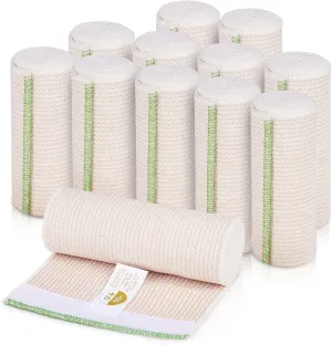 Premium Elastic Bandage Wrap (6" 12 Pack) - Hook & Loop Fasteners at Both Ends - Latex Free Hypoallergenic Compression Roll - Reusable Bandages for Waist, Legs, Elbow & Knee Wrap